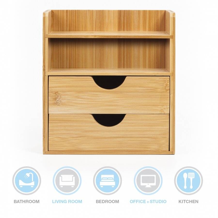 Woodluv Bamboo Mini Desk Top Stationery Organizer Storage Unit