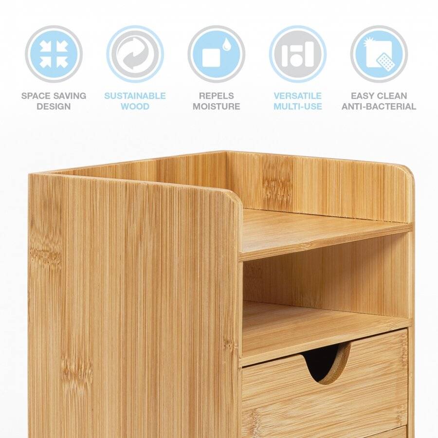 Woodluv Mini Desk Top Stationery Organizer With 4 Drawer