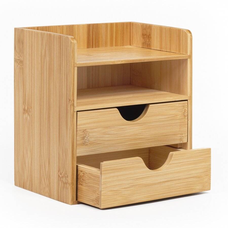 Woodluv Bamboo Mini Desk Top Stationery Organizer Storage Unit