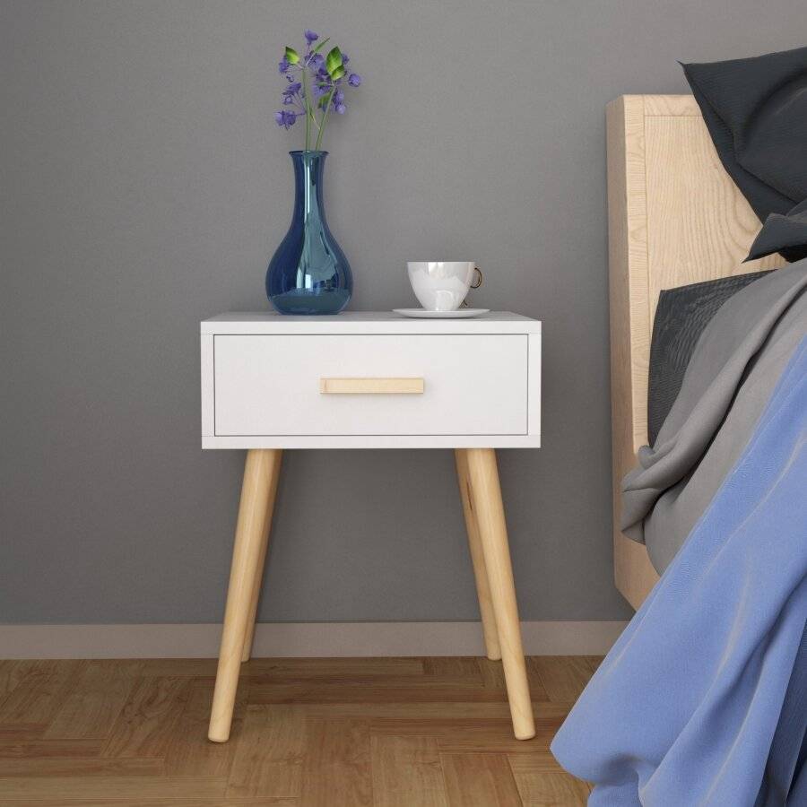 Woodluv Modern Drawer Bedside MDF Storage Unit With 4 Wooden Legs