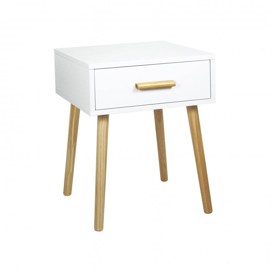 Woodluv Modern Drawer Bedside MDF Storage Unit With 4 Wooden Legs