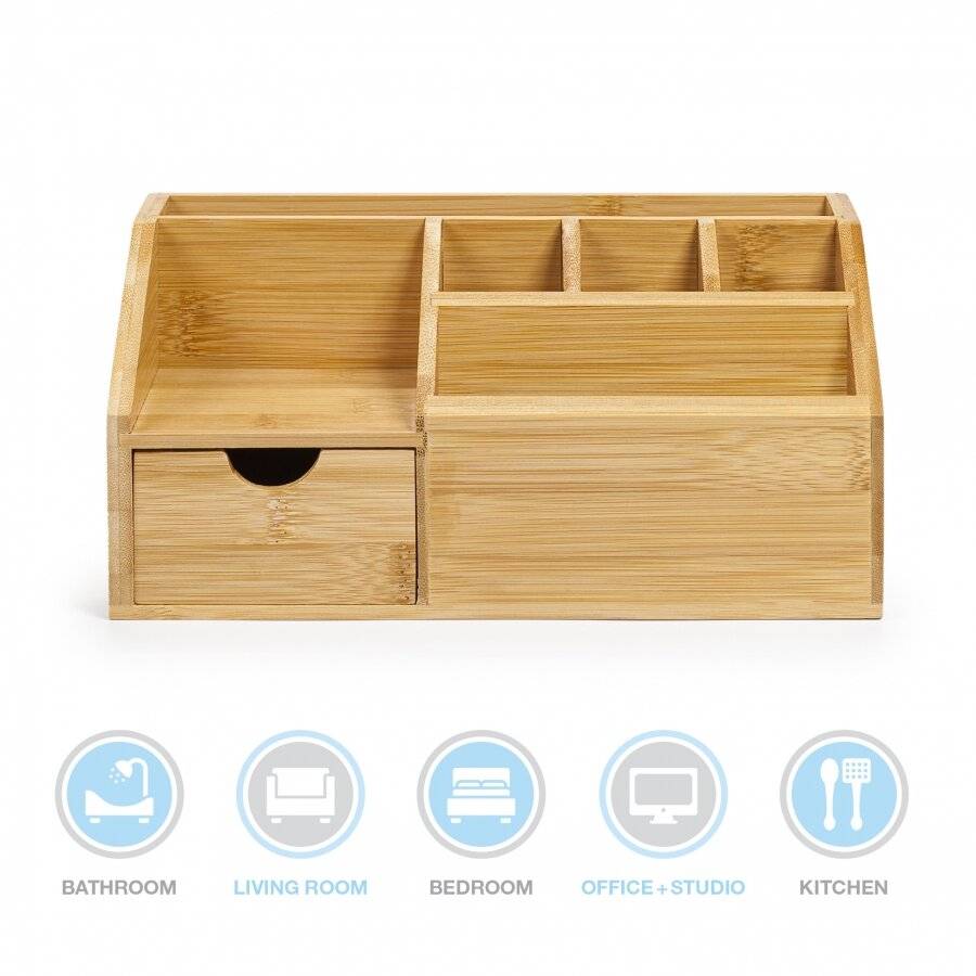 Woodluv Multifunctional Bamboo Desk Stationery Organizer