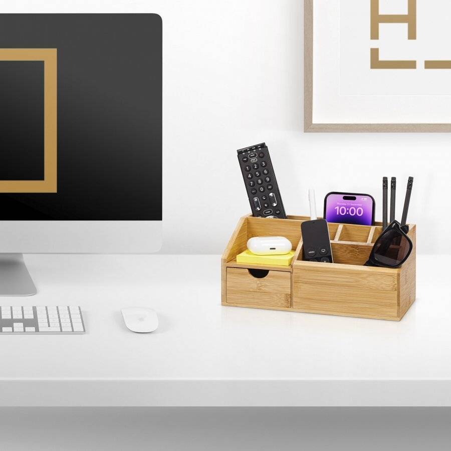 Woodluv Multifunctional Bamboo Desk Stationery Organizer