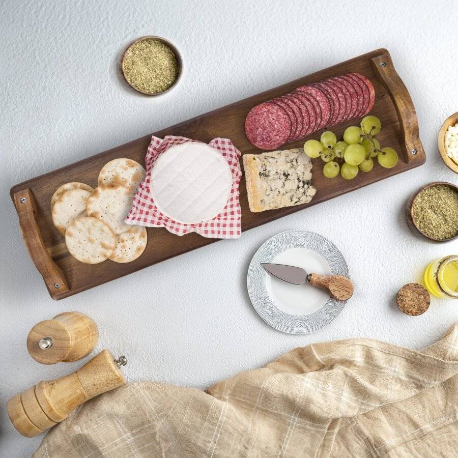 Woodluv Multi-purpose Acacia Wood Serving Tray, 55 x 17 x 7.8 cm