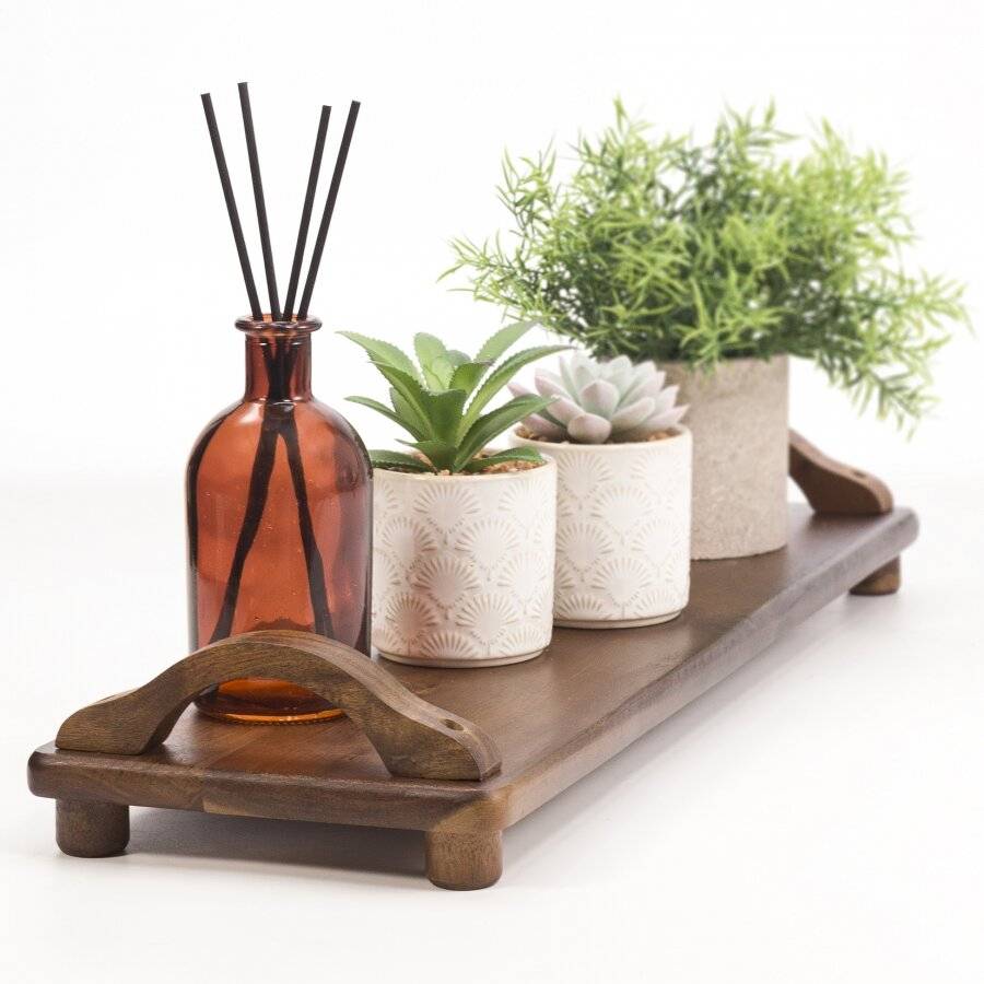 Woodluv Multi-purpose Acacia Wood Serving Tray, 55 x 17 x 7.8 cm