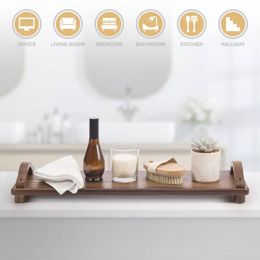 Woodluv Multi-purpose Acacia Wood Serving Tray, 55 x 17 x 7.8 cm