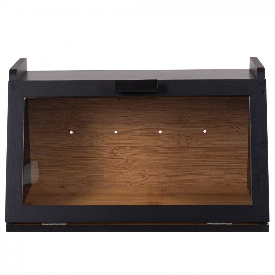 Woodluv Multi-Purpose Bamboo Bread Bin with Clear Acrylic Lid, Black
