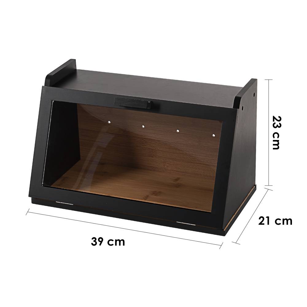 Woodluv Multi-Purpose Bamboo Bread Bin with Clear Acrylic Lid, Black