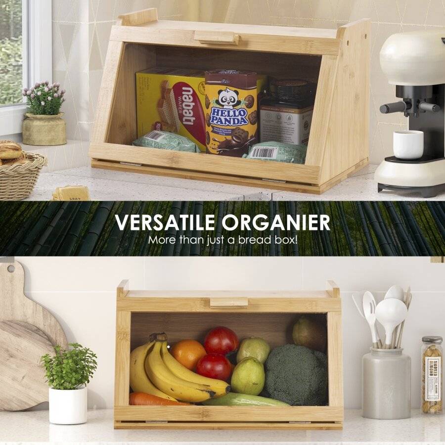 Woodluv Multi-Purpose Bamboo Bread Bin with Clear Acrylic Lid, Natural