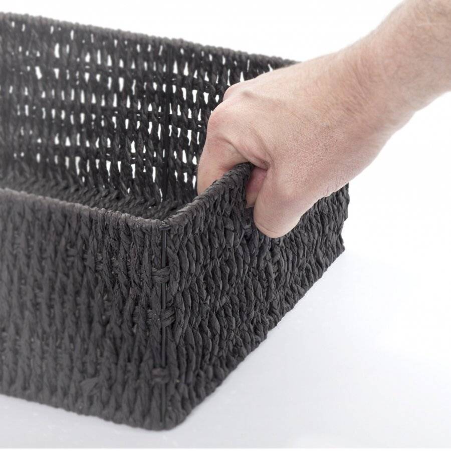 Woodluv Multipurpose 3 x Paper Rope Storage Hamper Baskets, Black