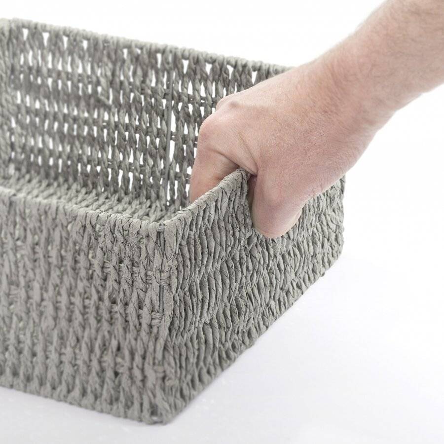 Woodluv Multipurpose 3 x Paper Rope Storage Hamper Baskets, Grey