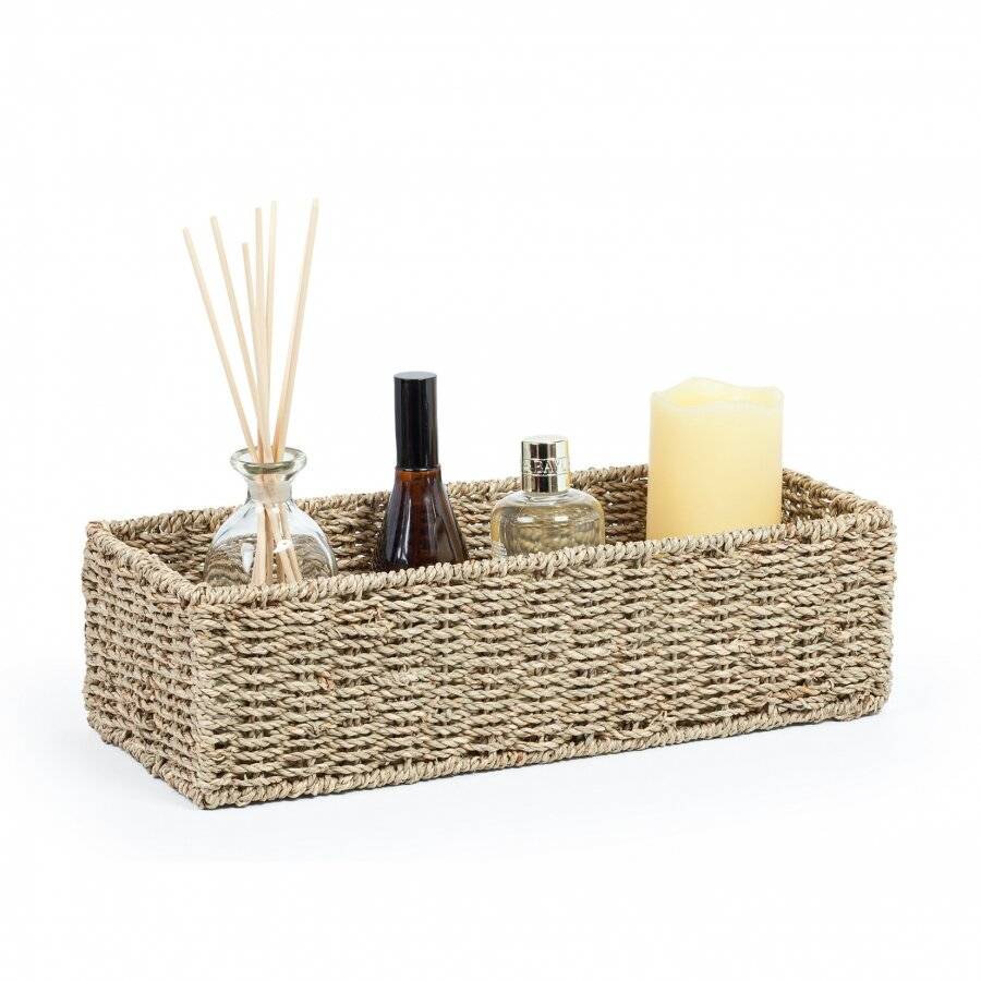 Woodluv Multipurpose Handwoven Seagrass Rectangular Storage Basket