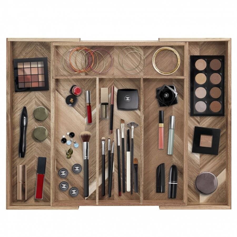 Woodluv Natural Acacia Wood Expandable Cutlery Organiser Tray
