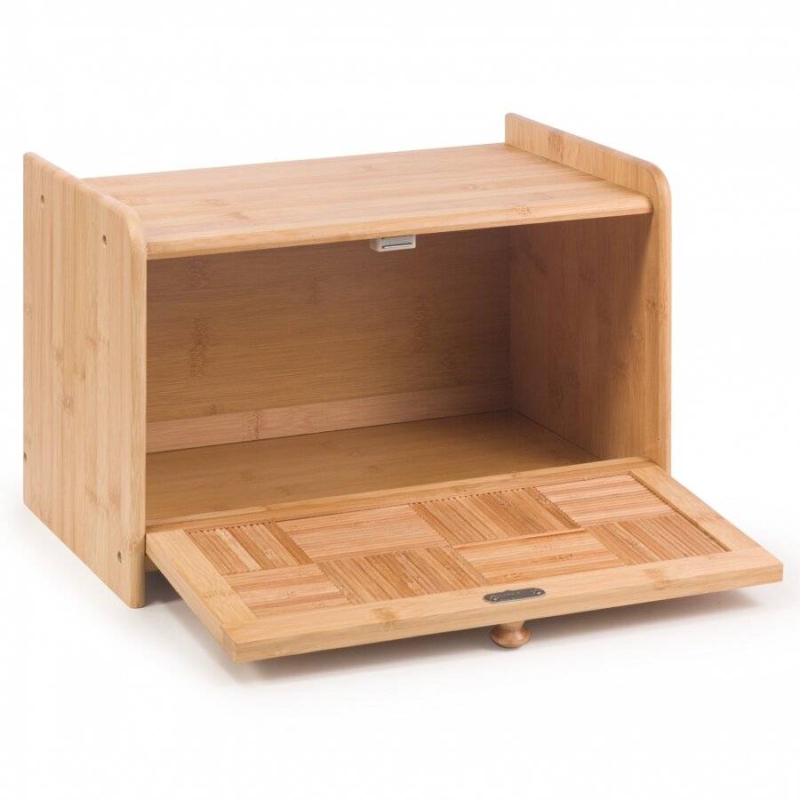 New Bamboo Wooden Engraved Bread Bin with Drop Down Front Lid Handle Storage Box 