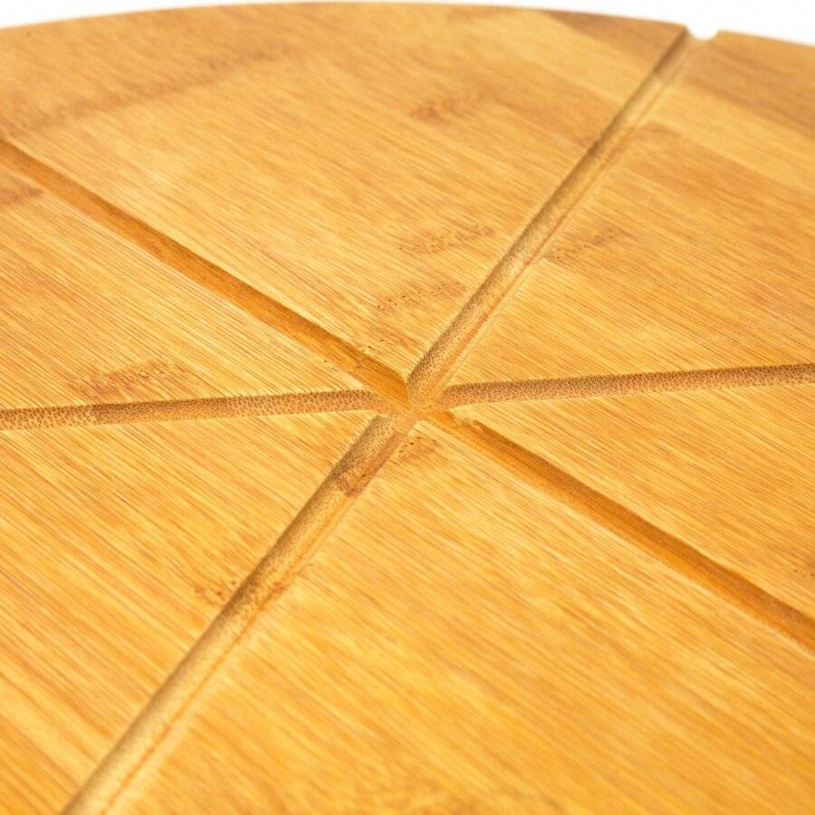 Woodluv Natural Bamboo Pizza Cutting Board With 6 Grooves - 15.7"