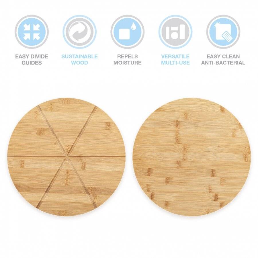 Woodluv Natural Bamboo Pizza Cutting Board With 6 Grooves