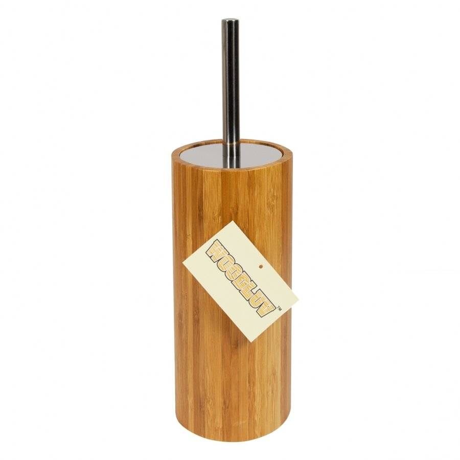 Woodluv Natural Bamboo Wood Cylindrical Toilet Brush Holder