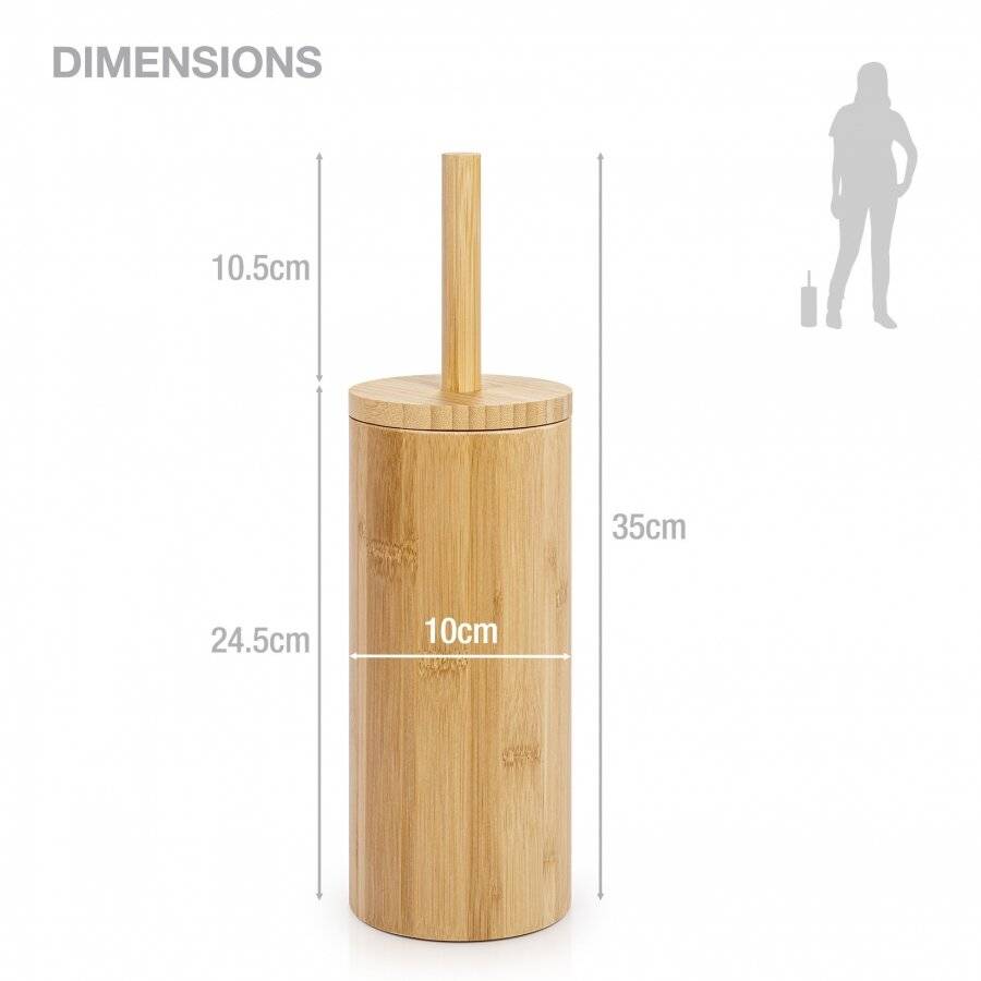 Woodluv Natural Bamboo Wood Toilet Brush & Holder - Round