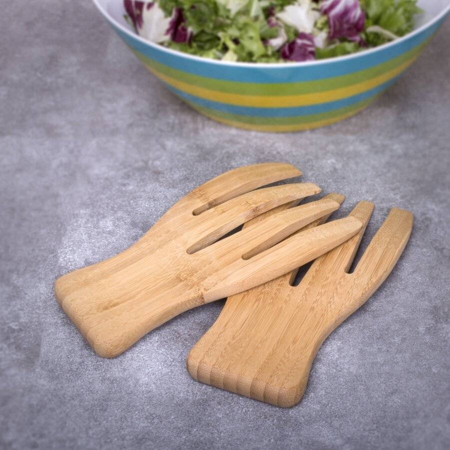Woodluv Natural Bamboo Wooden Salad Servers For pasta and Salads