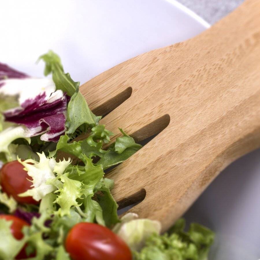 Woodluv Natural Bamboo Wooden Salad Servers For pasta and Salads