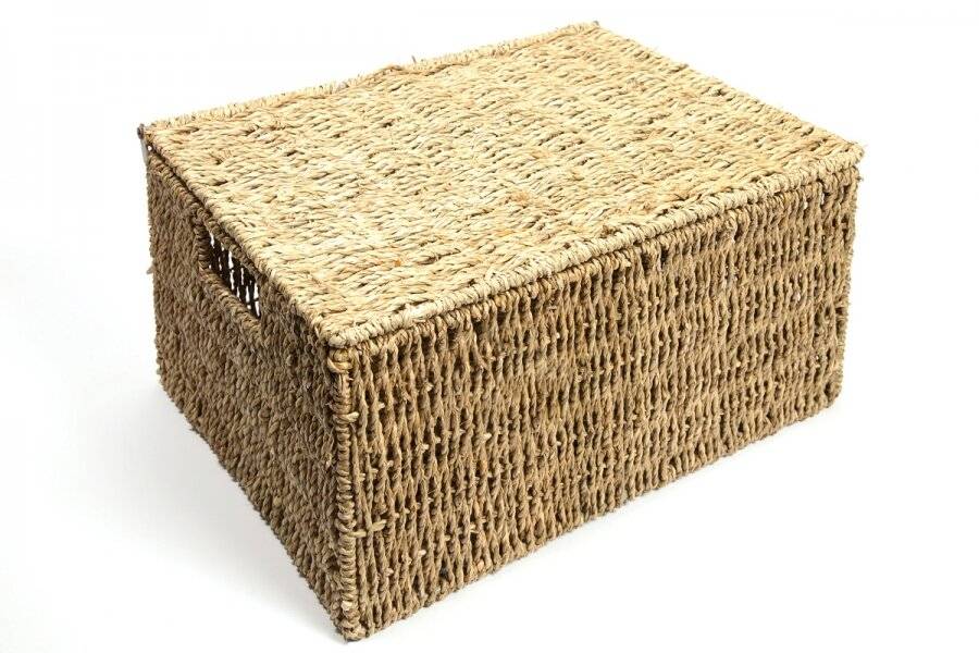 Woodluv Natural Seagrass Storage Basket With Lid, Extra Large