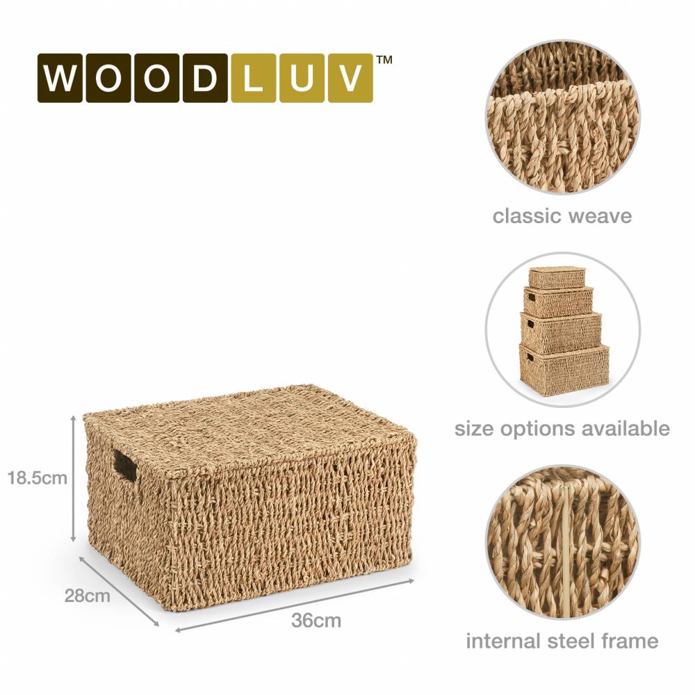 Woodluv Natural Seagrass Storage Basket With Lid, Extra Large