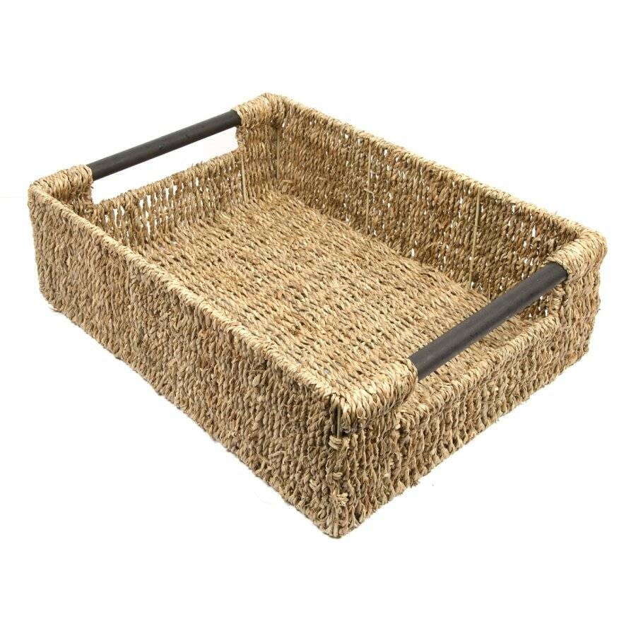 Woodluv Seagrass Storage Basket With Wooden Handle - Extra Large