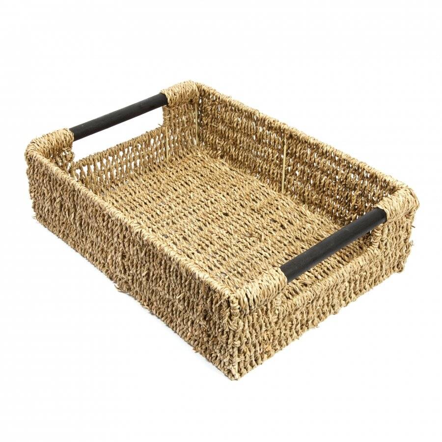 Woodluv Seagrass Storage Basket With Wooden Handle - Extra Large