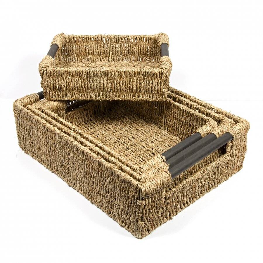 Woodluv Seagrass Storage Basket With Wooden Handle - Extra Large