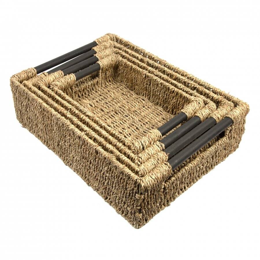 Woodluv Seagrass Storage Basket With Wooden Handle - Extra Large