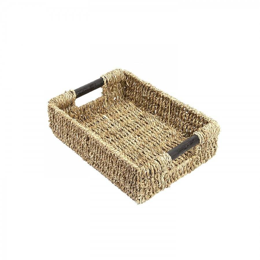 Woodluv Natural Seagrass Storage Basket With Handle, Large