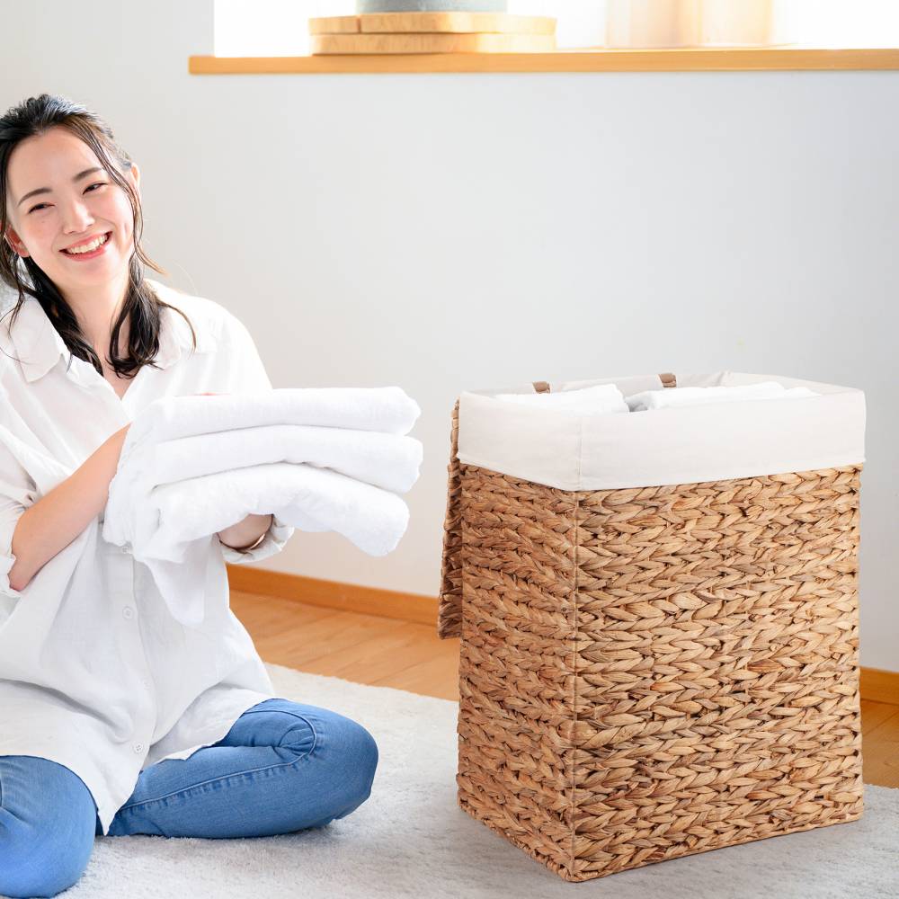 Woodluv Water Hyacinth Laundry Storage Basket With Lining - Large