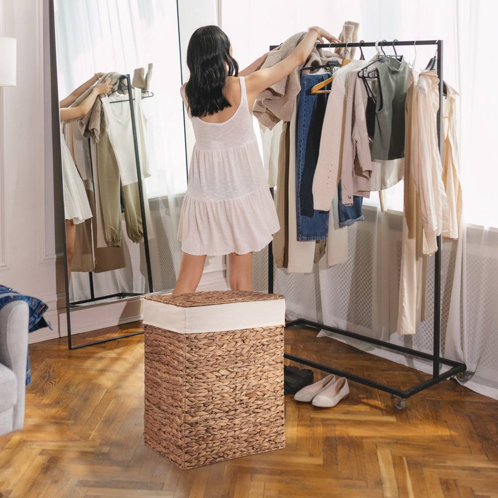 Woodluv Water Hyacinth Laundry Storage Basket With Lining - Large