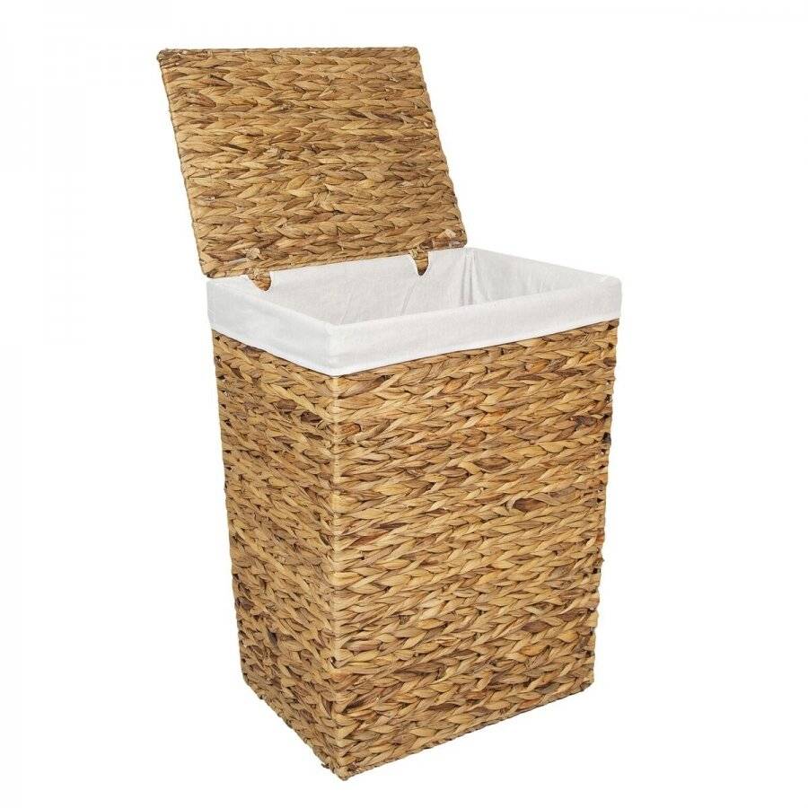 Woodluv Water Hyacinth Laundry Storage Basket With Lining - Medium