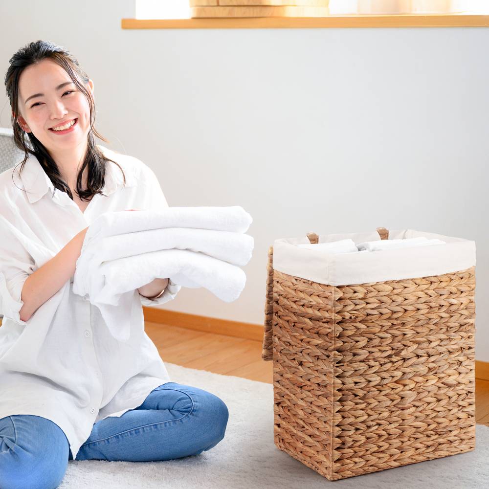 Woodluv Water Hyacinth Laundry Storage Basket With Lining - Medium
