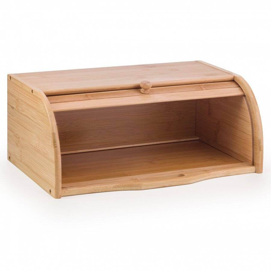 Woodluv Natural Wooden Bamboo Countertop Roll-Top Bread Bin