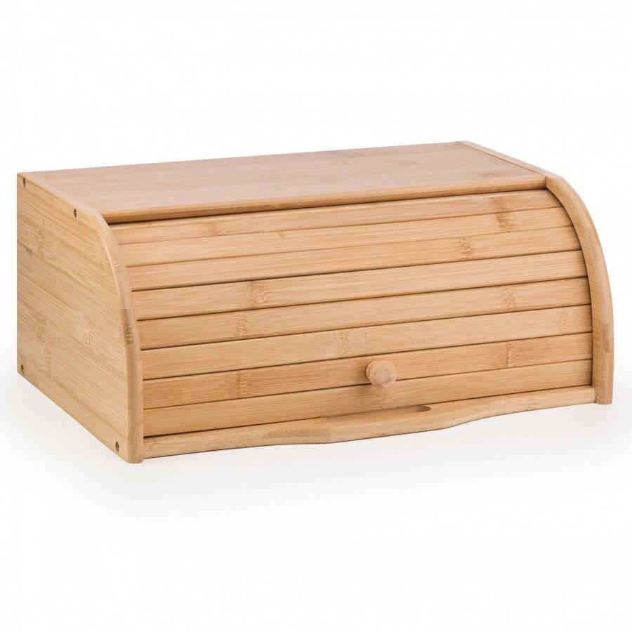 Woodluv Natural Wooden Bamboo Countertop Roll-Top Bread Bin