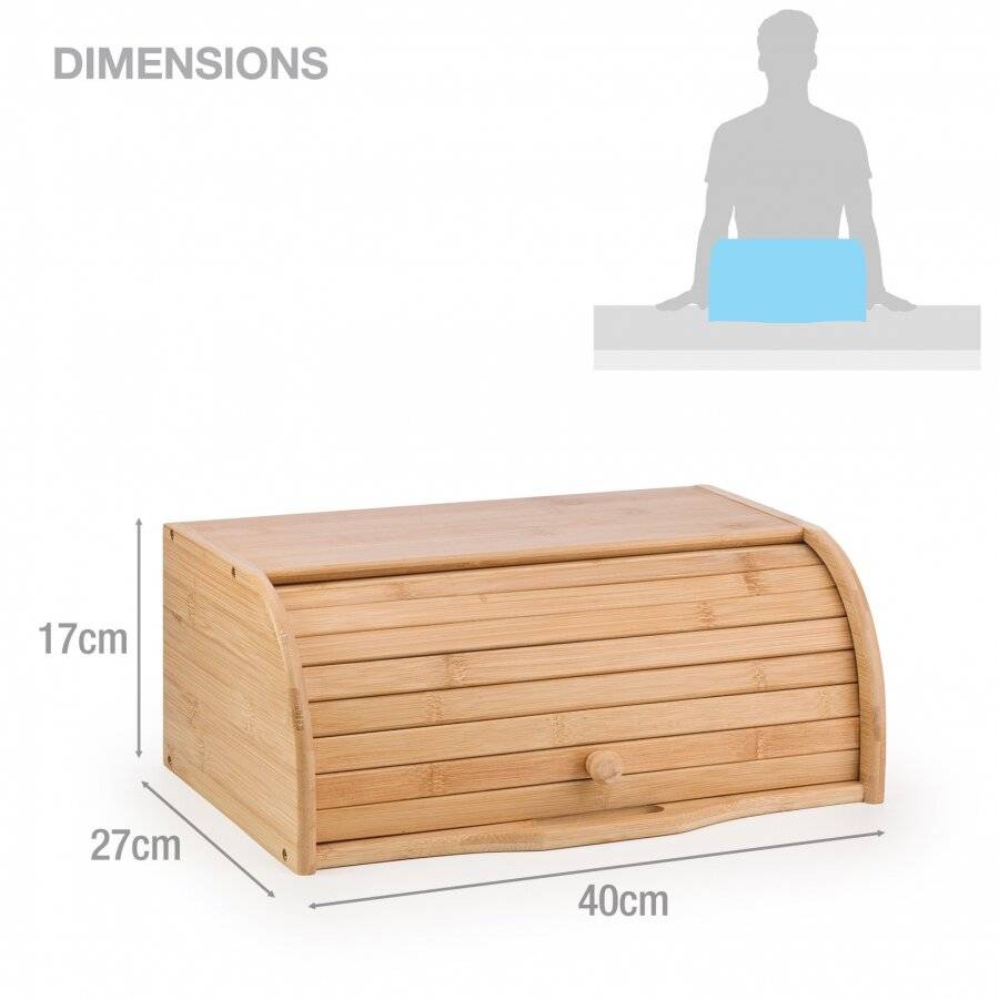 Woodluv Natural Wooden Bamboo Countertop Roll-Top Bread Bin