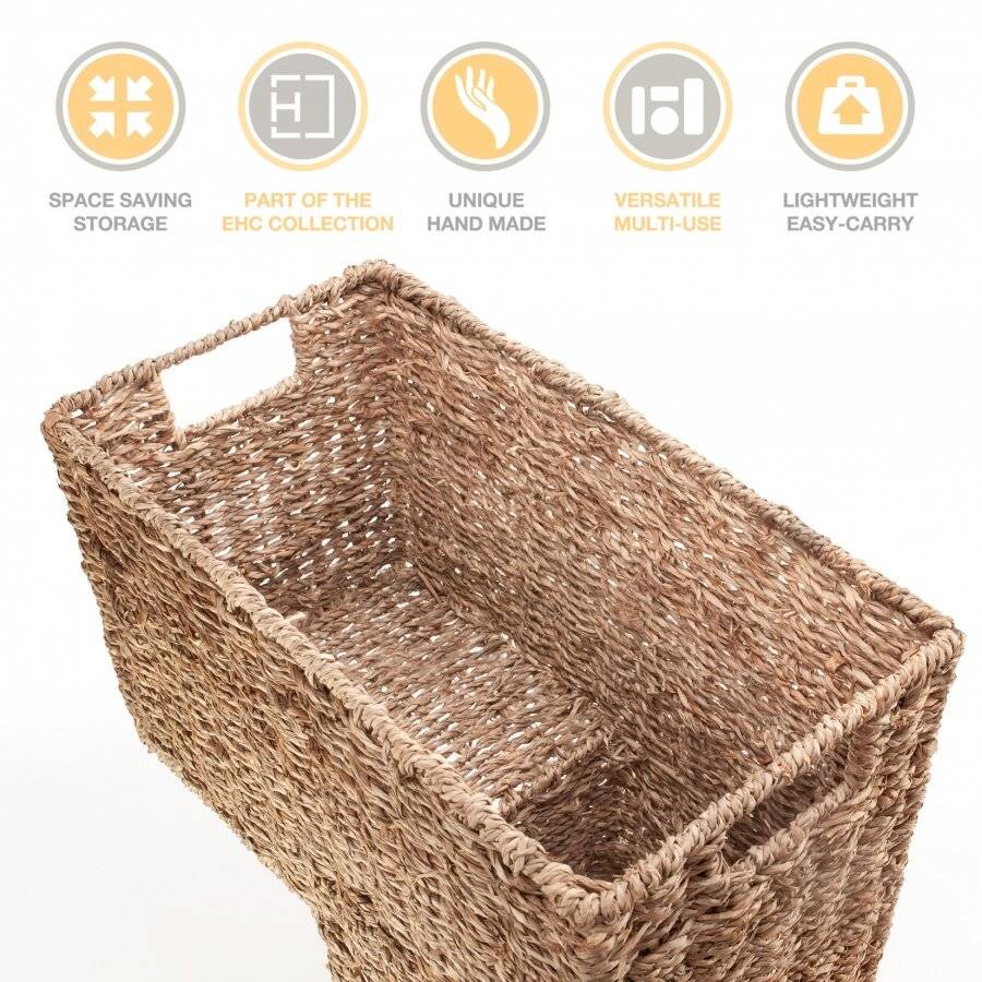 Woodluv Natural Woven Large Seagrass Step Basket With Inset Handles