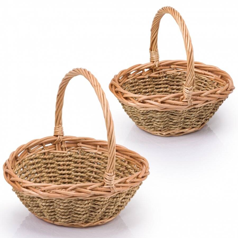 Woodluv Natural Woven Set of 2 Wicker & Seagrass Storage Baskets