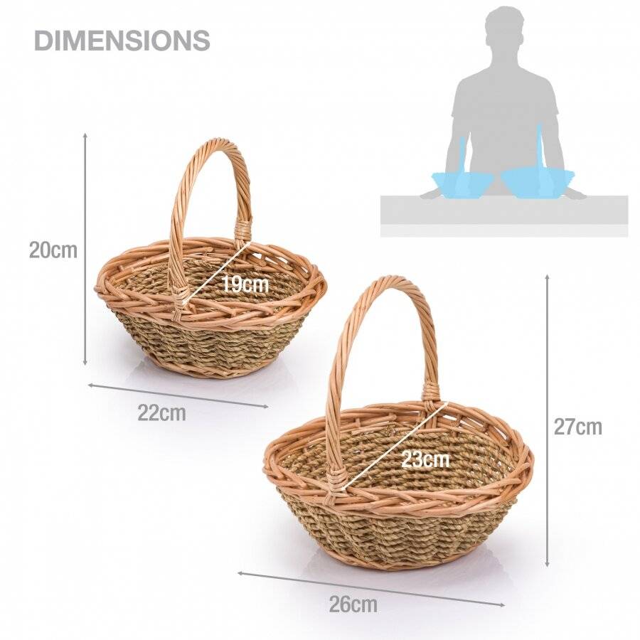 Woodluv Natural Woven Set of 2 Wicker & Seagrass Storage Baskets