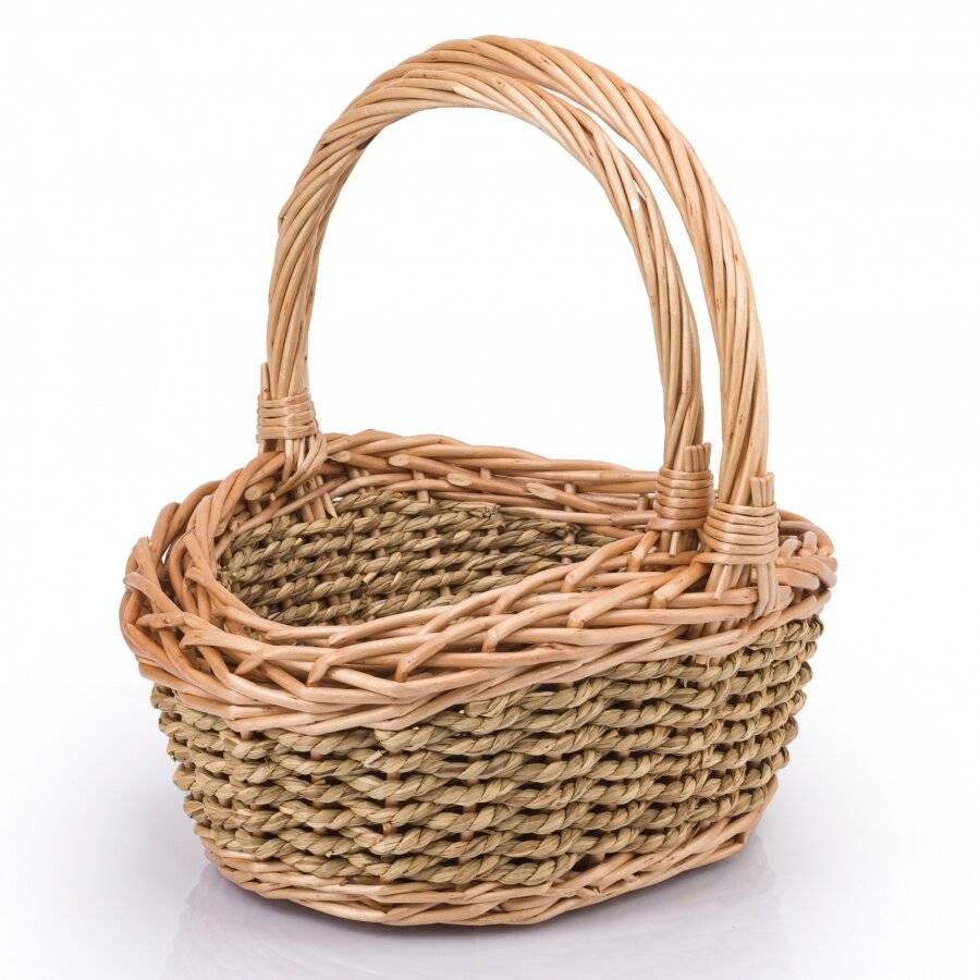 Woodluv Natural Woven Set of 2 Wicker & Seagrass Storage Baskets