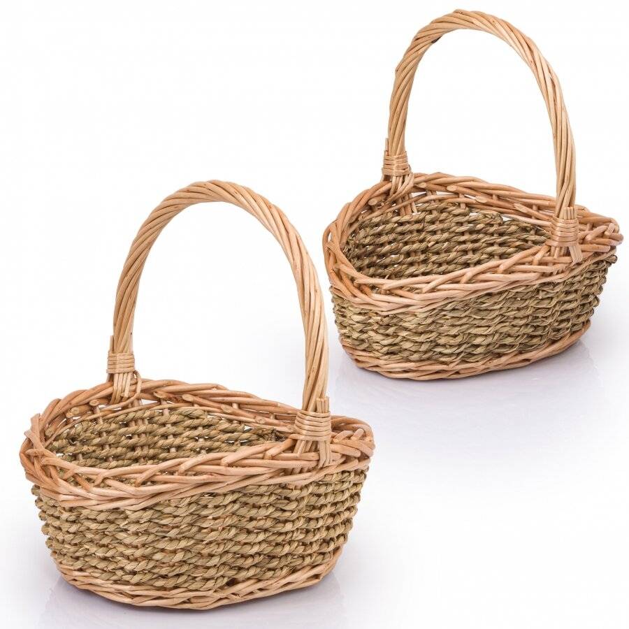 Woodluv Natural Woven Set of 2 Wicker & Seagrass Storage Baskets