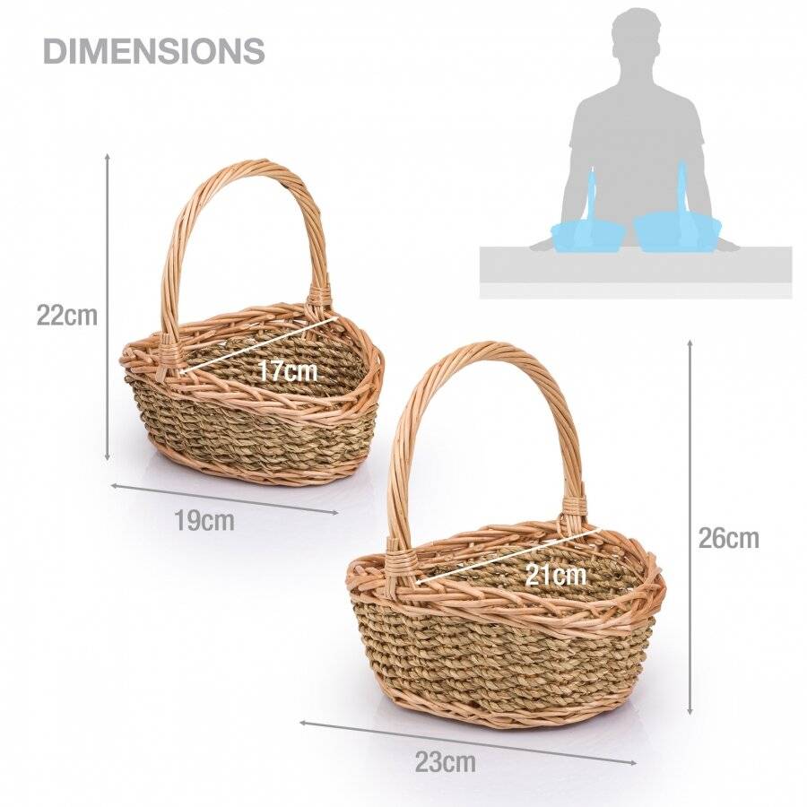 Woodluv Natural Woven Set of 2 Wicker & Seagrass Storage Baskets