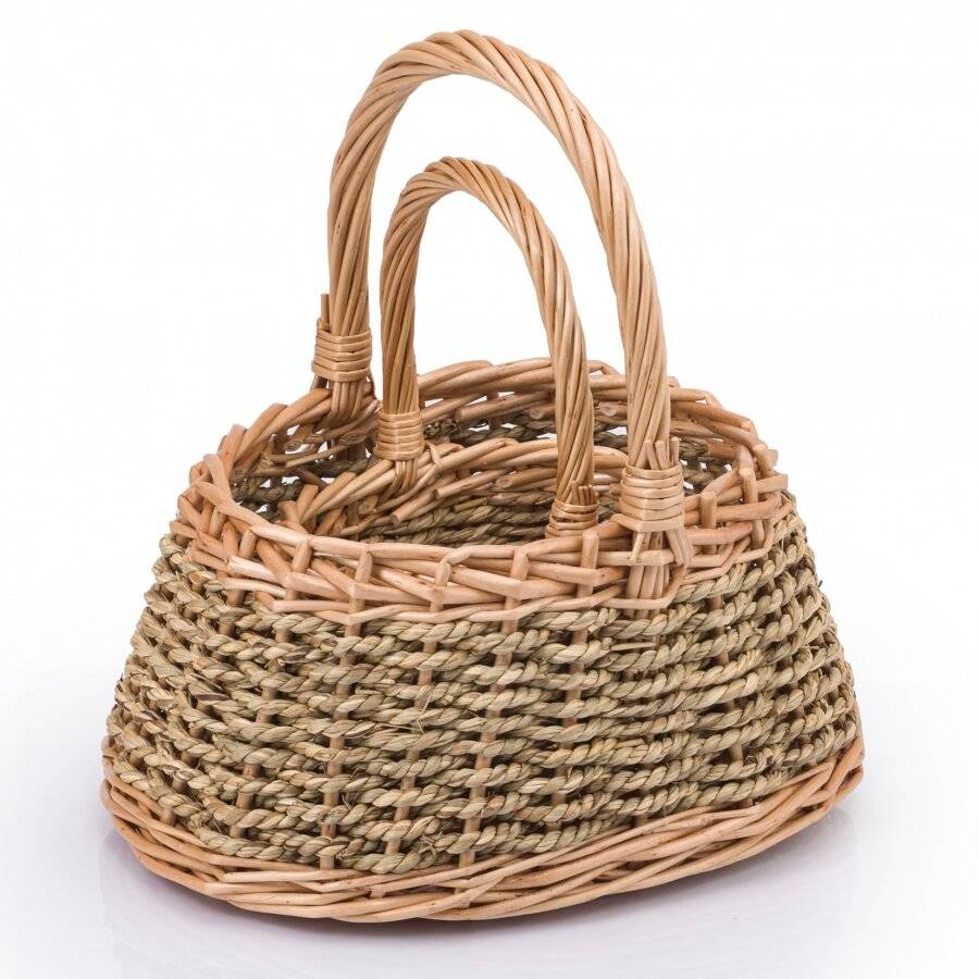 Woodluv Natural Woven Set of 2 Wicker & Seagrass Storage Baskets