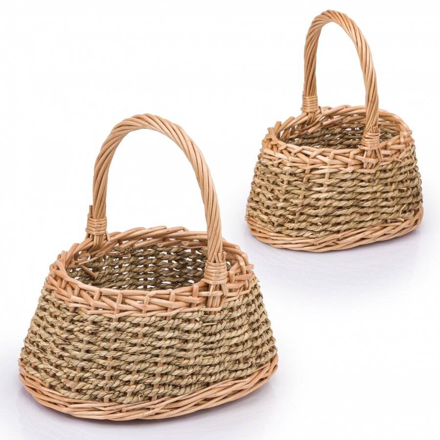 Woodluv Natural Woven Set of 2 Wicker & Seagrass Storage Baskets