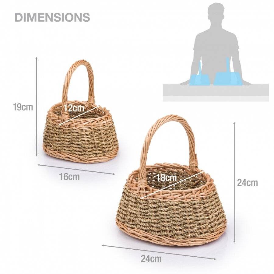 Woodluv Natural Woven Set of 2 Wicker & Seagrass Storage Baskets