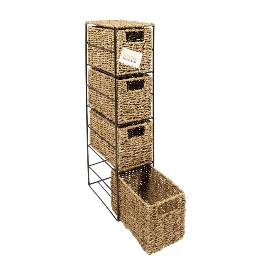 Woodluv Opulent 4 drawers Natural Seagrass Storage Tower