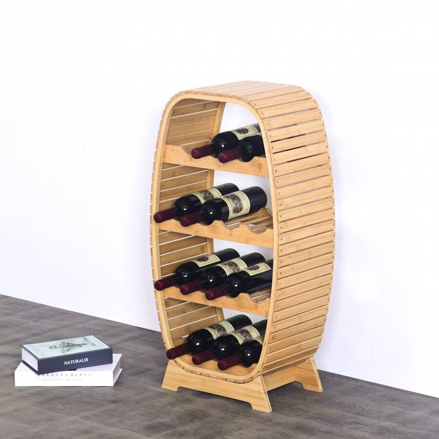 Woodluv Oval Freestanding Bamboo Wine Rack
