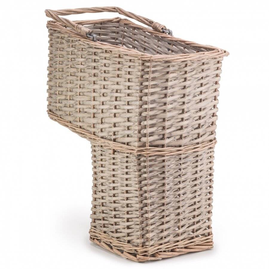 Woodluv Large Woven Stair Basket Organiser With Inset Handle, Grey